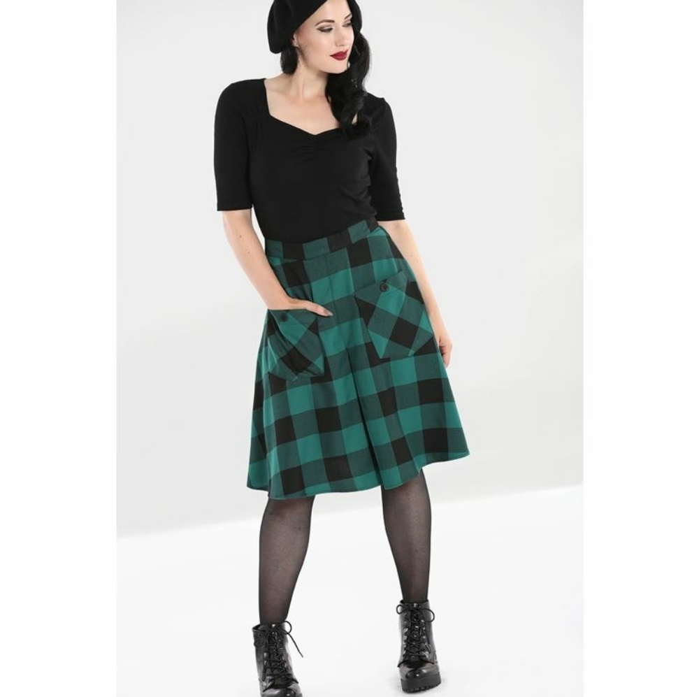 RARE/Hell Bunny Green & Black Plaid Teen Spirit Swing Skirt